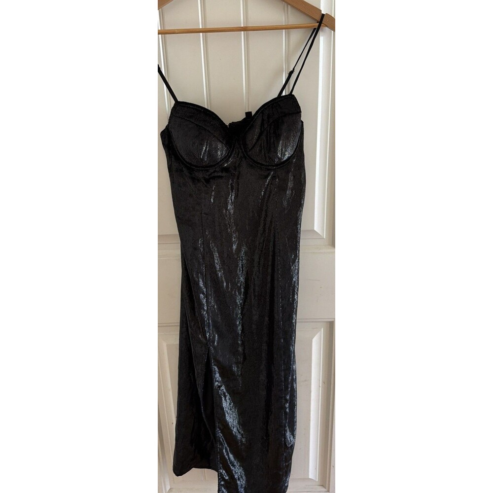 NWT NBD Sleeveless Dress Gown Black Velvet Velour Slit Maxi Dress Size S
